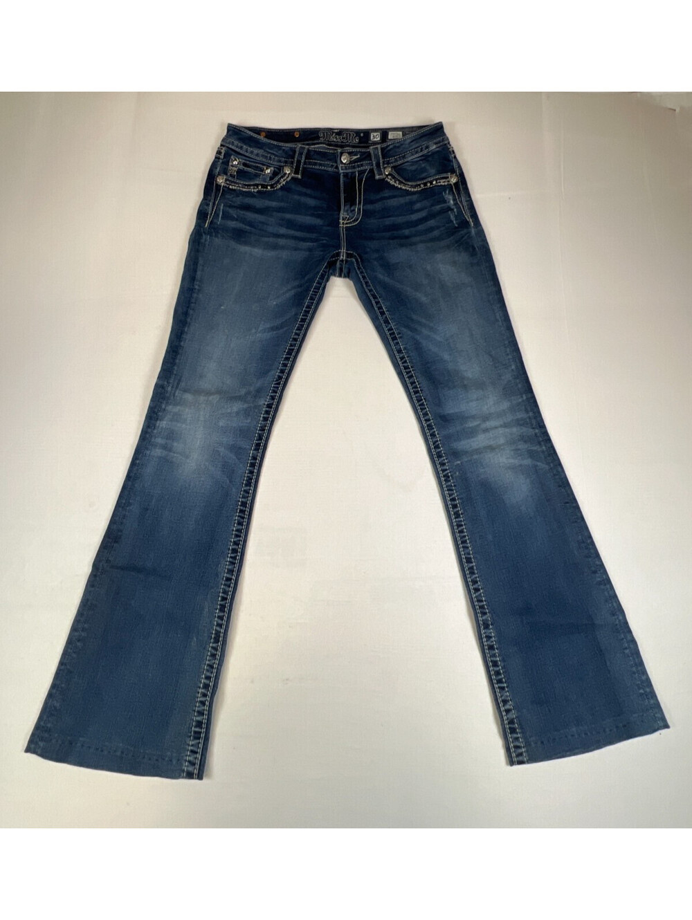 Miss Me Womens Size 30 Signature Bootcut Jeans Blue Bling Embellished Denim